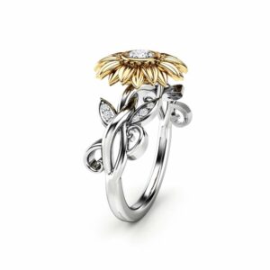 Unique 14K Gold Diamond Sunflower Engagement Ring / Gold Sunflower Ring / Flower Engagement Ring / Sunflower Jewelry / Women's Wedding Ring
