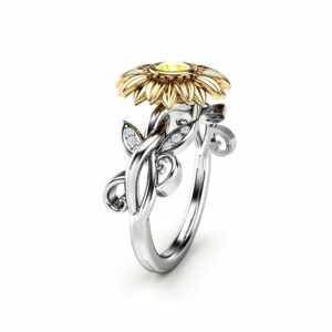Gold Diamond Sunflower Engagement Ring for Women