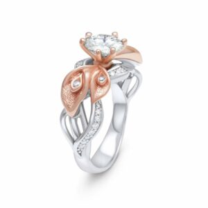Luxurious Calla Lily Moissanite Engagement Ring 14K 2 Tone Gold Ring Unique Floral Engagement Ring