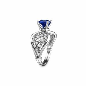 Blue Sapphire Engagement Ring 14K White Gold Floral Ring Natural Sapphire Ring Unique Engagement Ring