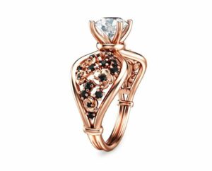 Moissanite Engagement Ring Rose Gold Black Diamonds Ring Custom Engagement Ring
