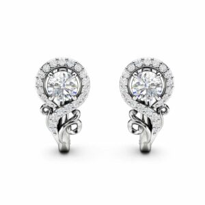 Diamond Halo Earrings Moissanite Earrings 14K White Gold Earrings Unique Anniversary Gift
