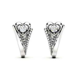 Diamond Earrings Heart Shape Earrings 14K White Gold Earrings Unique Gift For Her