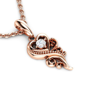 Diamond Necklace Pendant 14K Rose Gold Necklace Pendant 0.1 Ct Diamond Pendant Heart Shape Pendant