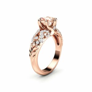 Peach Sapphire Ring Sapphire Engagement Ring 14K Rose Gold Ring Diamonds Engagement Ring