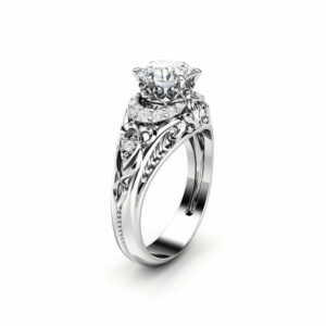Moissanite Engagement Ring White Gold Ring Vintage Promise Ring Diamonds Engagement Ring