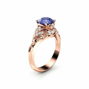 Tanzanite Engagement Ring 14K Rose Gold Ring Diamonds Ring Bluish Violet Tanzanite Ring