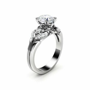 Moissanite Engagement Ring 14K White Gold Ring Unique Modern Promise Ring Diamonds Engagement Ring