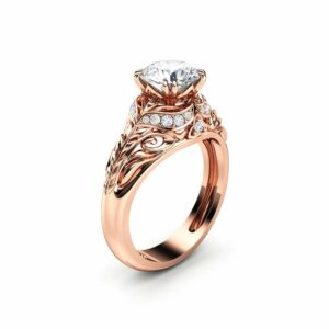 Moissanite Engagement Ring Halo Engagement Ring Halo Rose Gold Ring 14K Rose Gold