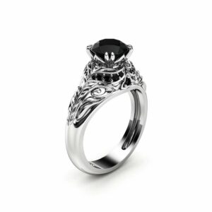 Black Diamond Engagement Ring White Gold Ring Halo Engagement Ring Diamonds Ring
