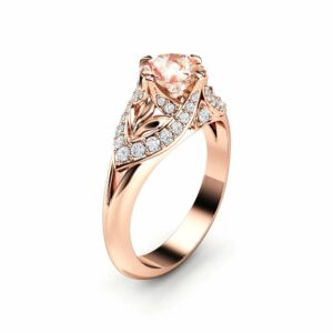 Peach Sapphire Engagement Ring 14K Rose Gold Ring Edwardian Engagement Ring