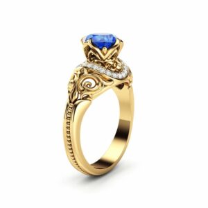 Vintage Engagement Ring 14K Yellow Gold Ring Sapphire Engagement Ring