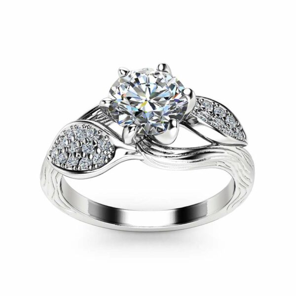 Moissanite Leaf Engagement Ring 14K White Gold Engagement Ring Branch and Leaf Moissanite Ring