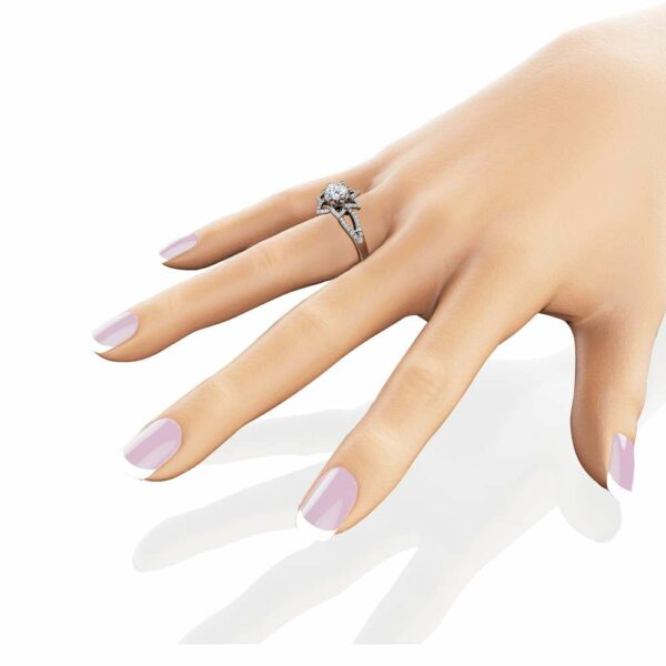 Floral Moissanite Engagement Ring  14K White Gold Moissanite Ring with Diamonds Half Eternity Engagement Ring