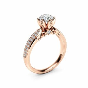 Natural Diamond Pave Engagement Ring 14K Rose Gold Engagement Ring Diamond Petal Ring Choose Your Diamond