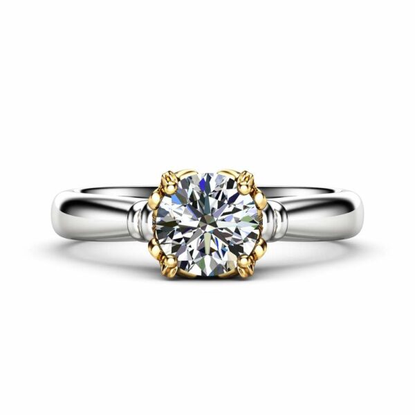 Solitaire Moissanite Promise Ring 14K Two Tone Gold Engagement Ring Victorian Ring Anniversary Gift