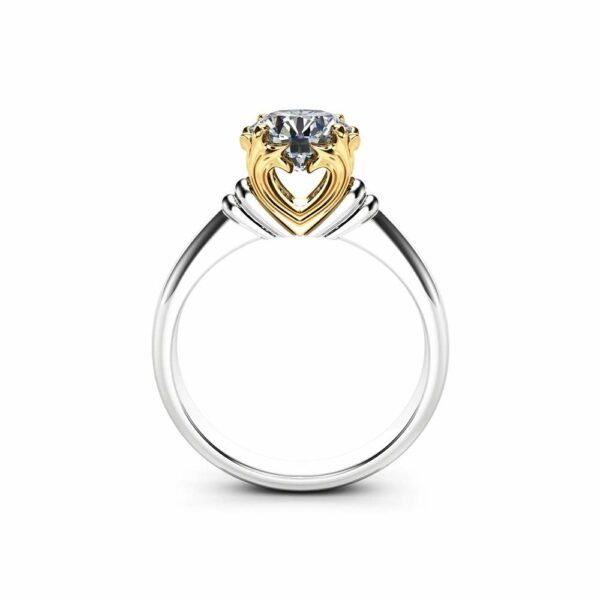 Solitaire Moissanite Promise Ring 14K Two Tone Gold Engagement Ring Victorian Ring Anniversary Gift