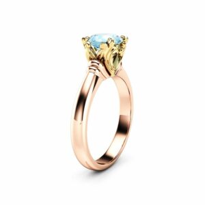Solitaire Aquamarine Promise Ring 14K Rose and Yellow Gold Engagement Ring Victorian Ring Anniversar