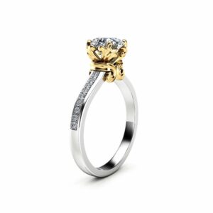 Moissanite Vintage Promise Ring 14K Two Tone Engagement Ring Half Eternity Victorian Ring Gift for H