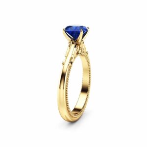 Blue Sapphire Engagement Ring / 14k Gold Blue Sapphire Ring for Women / Unique Blue Gemstone Ring / Alternative Vintage Engagement Ring