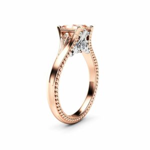 Princess Morganite Vintage Promise Ring  14K Two Tone Gold Engagement Ring Princess Cut Engagement Ring