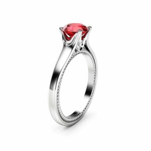 Solitaire Ruby Engagement Ring 14K White Gold Ring Celtic Engagement Ring Unique Ruby Anniversary Ring