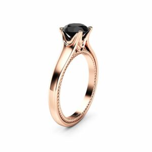 Natural Black Diamond Engagement Ring 14K Rose Gold Ring Celtic Design Black Diamond Engagement Ring