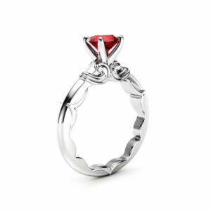 Unique Solitaire Ruby Ring 14K White Gold Ring Victorian Engagement Ring Ruby Anniversary Ring