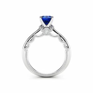 Estate Blue Sapphire Engagement Ring 14K White Gold Estate Ring Unique Blue Sapphire Band September Birthstone