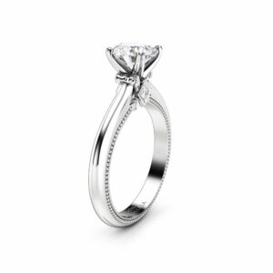 Victorian Moissanite Engagement Ring 14K White Gold Ring Milgrain Ring Anniversary Ring Princess Cut Diamond Ring