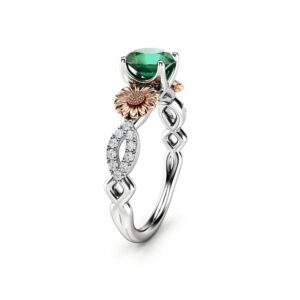 Two Tone Gold Emerald Ring / Sunflower Ring for Women