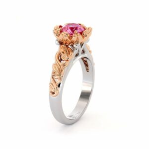Moissanite Engagement Ring Leaf Engagement Ring White Gold Ring Solitaire Flower Ring