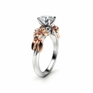 Unique Floral Moissanite Engagement Ring for Women / Flower Ring / White Gold Moissanite Ring / Solitaire Unique Engagement Ring