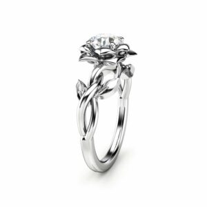 Moissanite Engagement Ring White Gold Ring Leaf Engagement Ring Forever One Moissanite Ring