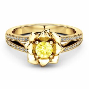 Yellow Diamond Engagement Ring 14K Yellow Gold Diamond Ring Flower Engagement Ring Choose Your 0.5CT Diamond