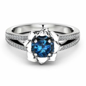 Blue  Diamond Engagement Ring 14K White Gold Diamond Ring Flower Engagement Ring Choose Your 0.5CT Diamond