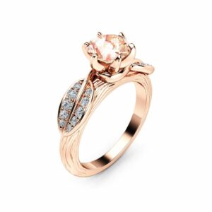 Nature Inspired Morganite Engagement Ring 14K Rose Gold Engagement Ring Branch and Leaf Morganite Ring