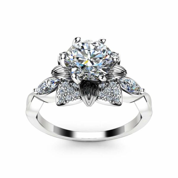 Moissanite Flower Engagement Ring 14K White Gold Flower Ring Engagement Ring with Marquise Diamonds