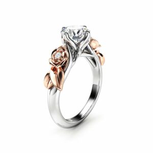 Moissanite Engagement Ring White Gold Ring Rose Engagement Ring Moissanite Gold Ring
