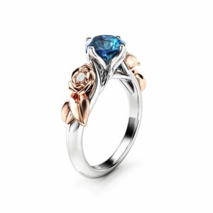 Blue Diamond Engagement Ring White Gold Ring Rose Engagement Ring Diamond Gold Ring