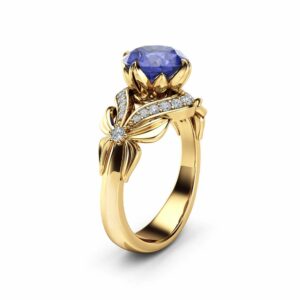 Bluish Violet Tanzanite Engagement Ring Natural Tanzanite Ring 14K Yellow Gold  Unique Engagement Ring