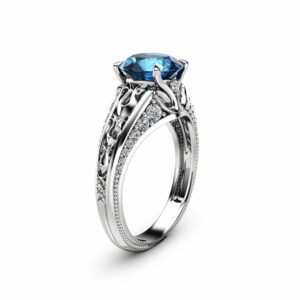 2ct Blue Topaz Engagement Ring 14K White Gold Engagement Ring Unique Diamonds Topaz Ring