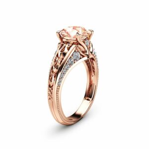 2 Carat Morganite Engagement Ring 14K Rose Gold Morganite Ring Unique Engagement Ring
