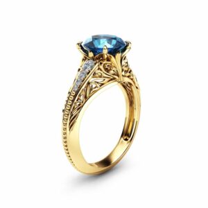 Unique Topaz Engagement Ring Unique 14K Yellow Gold Ring Diamonds Topaz Engagement Ring