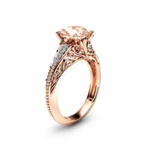 Unique Morganite Engagement Ring Unique 14K Rose Gold Ring Diamonds Morganite Engagement Ring