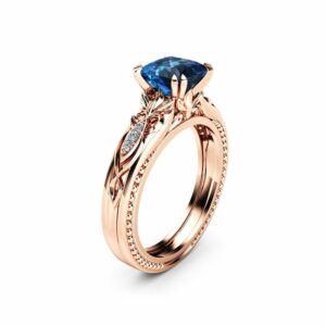 Topaz Victorian Engagement Ring 14K Rose Gold Milgrain Ring Princess Topaz Engagement Ring