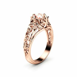 Peach Pink Morganite Engagement Ring 14K Rose Gold Ring Unique Filigree Engagement Ring