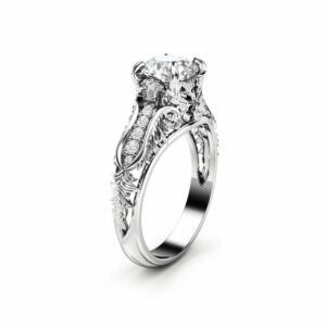 Unique Art Deco Engagement Ring 14K White Gold Art Deco Ring Unique Moissanite Engagement Ring