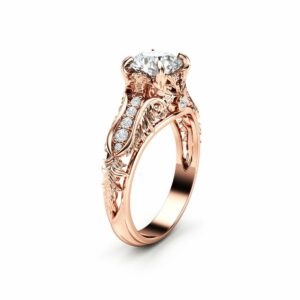 Unique Art Deco Engagement Ring 14K Rose Gold Art Deco Ring Unique Moissanite Engagement Ring