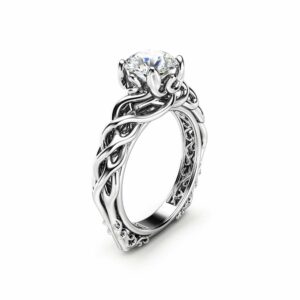 Braided Engagement Ring 18K White Gold Celtic Ring Solitaire Moissanite Engagement Ring Anniversary Gift